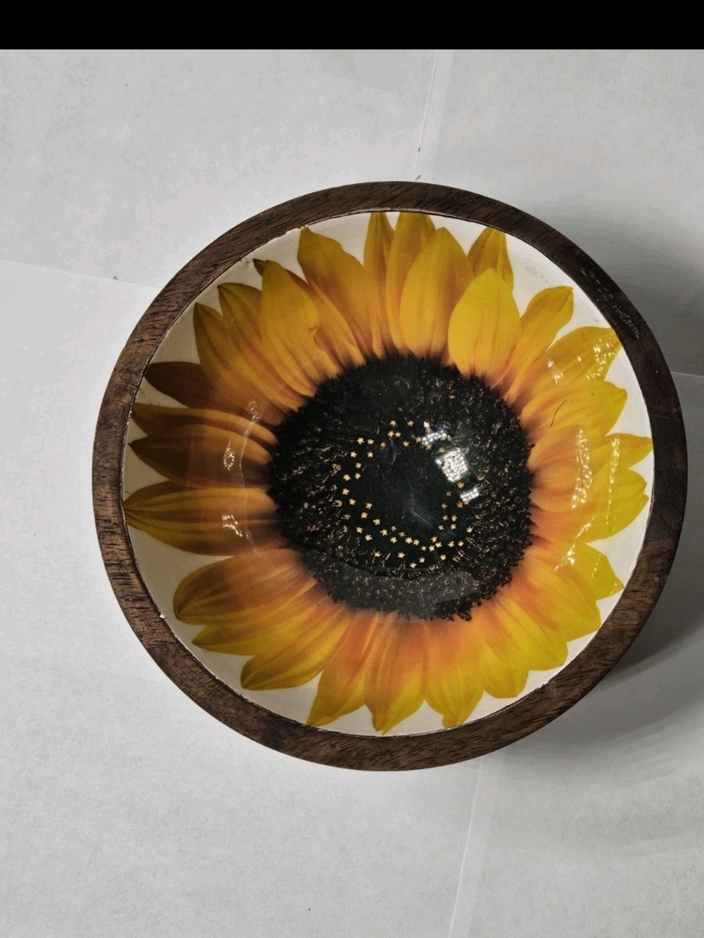 Mango Wood Enameled Sunflower Bowl Boho Chic Home Decor 6 Inch Fall